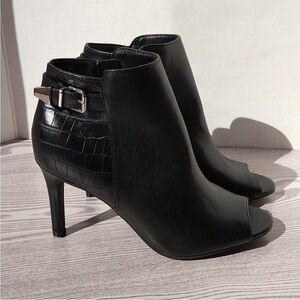 Unisa Black Peep-Toe Ankle Boots with Buckle